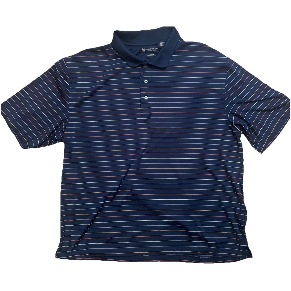 Oxford Golf Super Dry Coolmax Men's Blue Striped‎ Polo Shirt Lrg Shadow Ridge